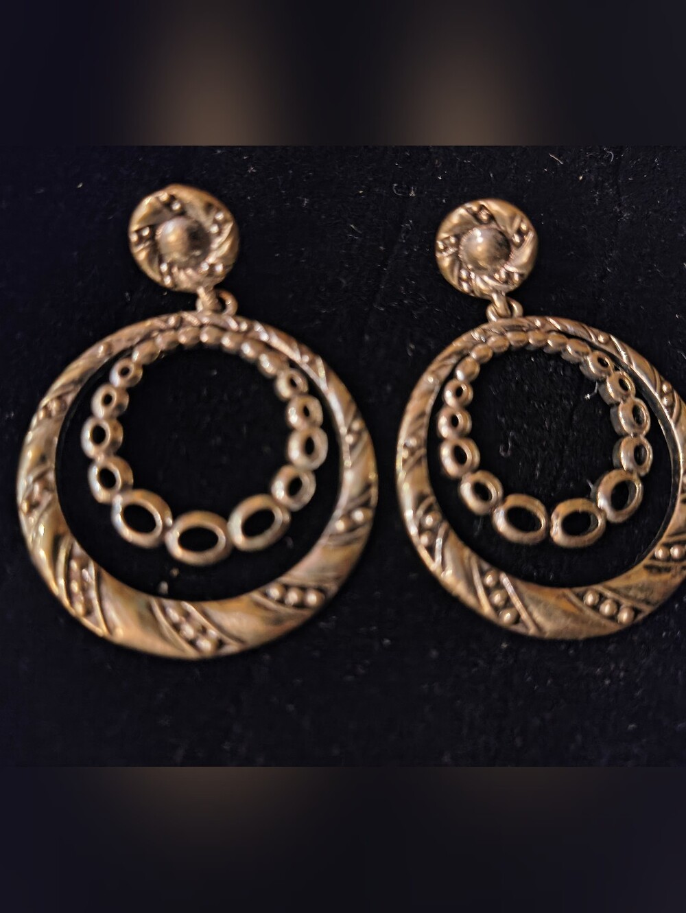 Vintage Silvertone Double  Hoop Drop Earrings